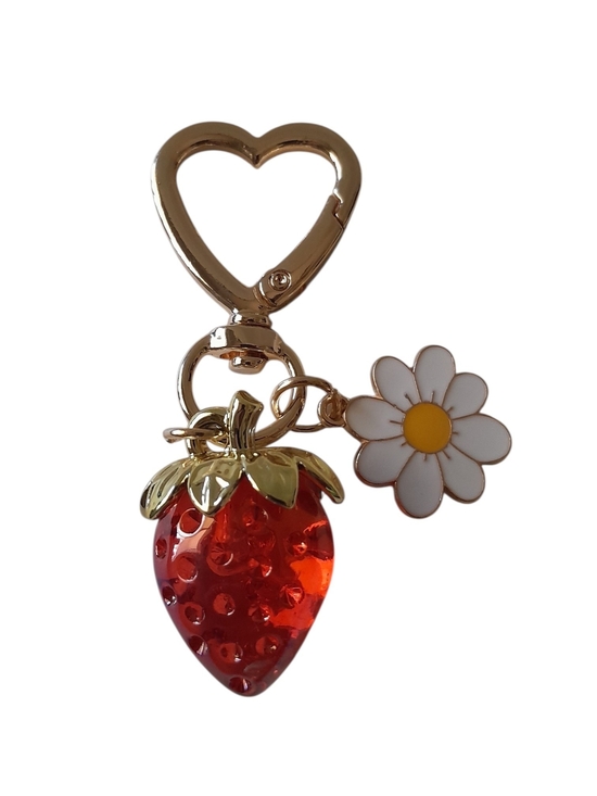 Accessories - Red Strawberry Bag Charm Keychain With Sunflower